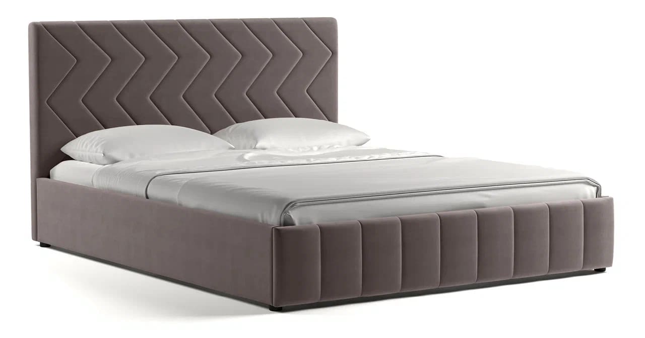 Мягкая кровать Милана 160х200, велюр серо-коричневый