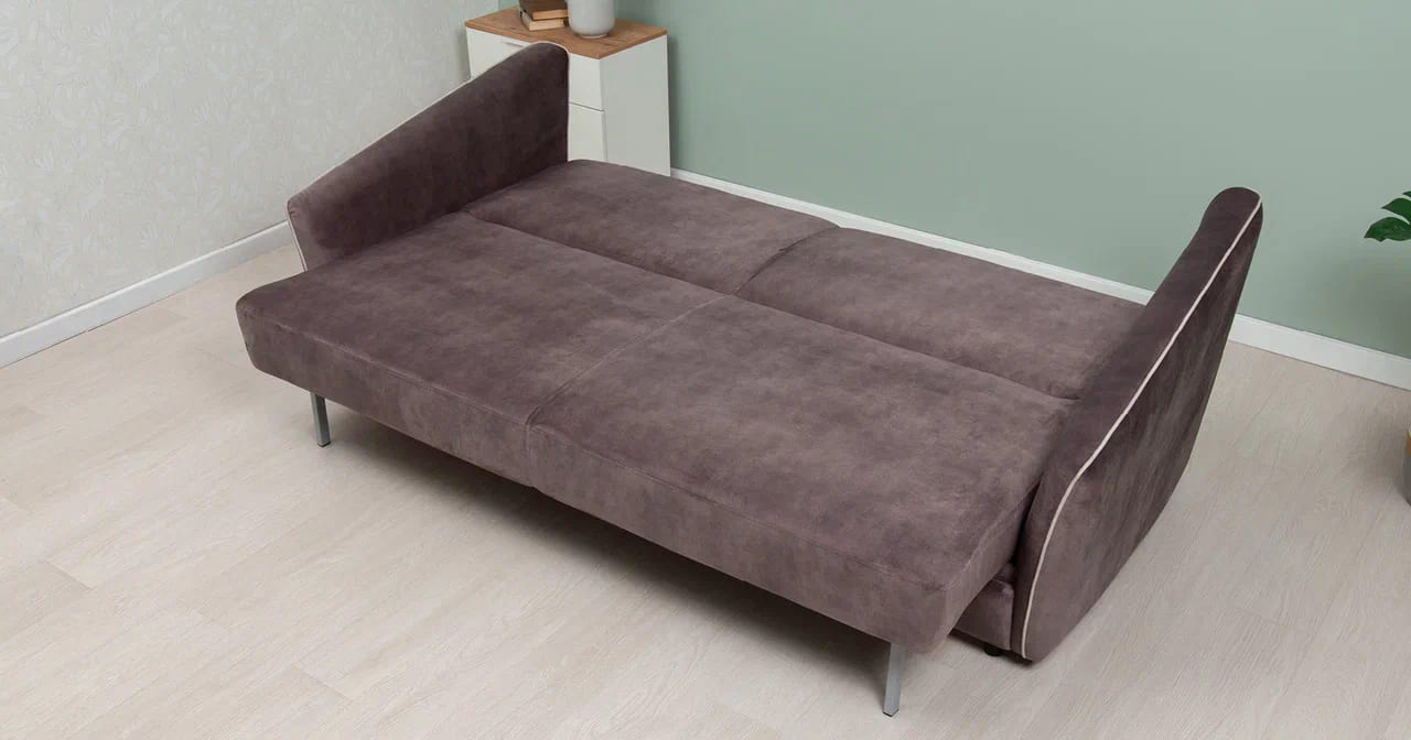Прямой диван-кровать Флэш, велюр серо-розовый