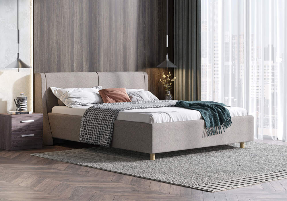Мягкая кровать Barcelona 140х200 с подъемным механизмом, кашемир светло-серый