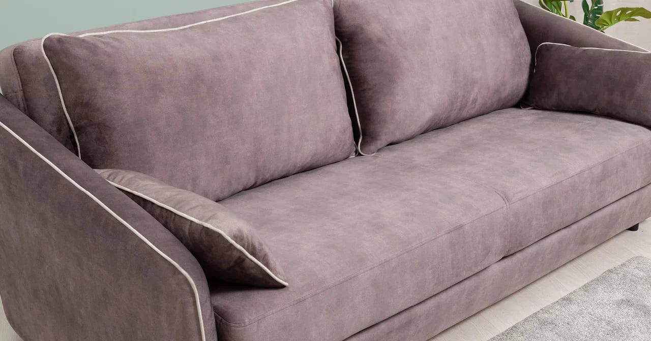 Прямой диван-кровать Флэш, велюр серо-розовый