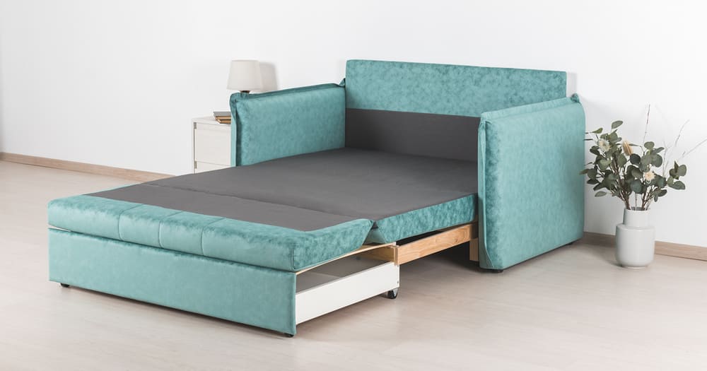 Прямой диван-кровать Виола 120, велюр ментоловый