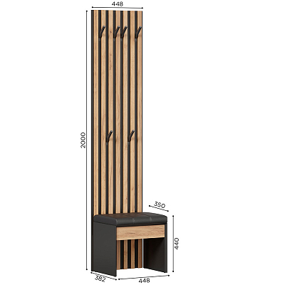 изображение Вешалка со скамьей Неаполь Черный/Дуб Золотой